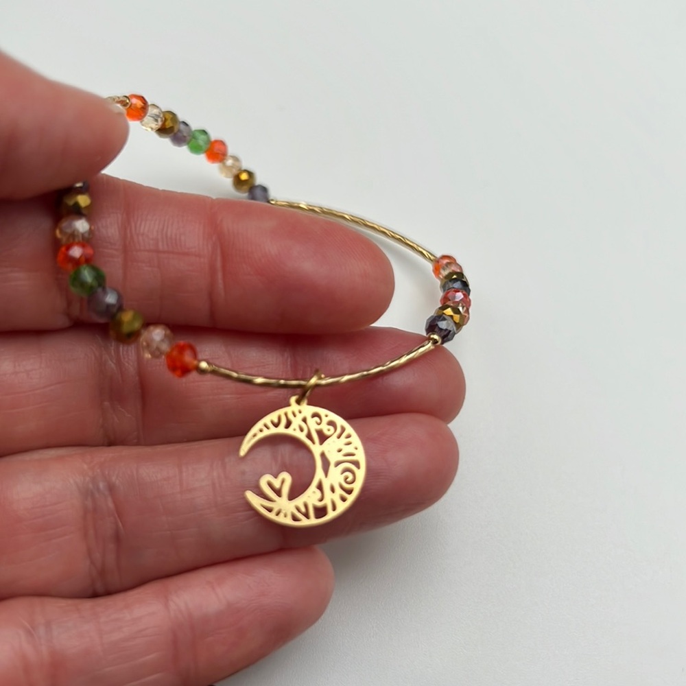 Bracelet- Stackable Stretch Cuff Sparkly Gold Wit… - image 7